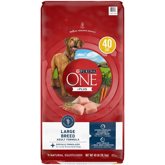 Purina ONE +Plus Natural Large Breed Chicken Muscle & Joint Support Dry Dog Food, 40-lb bag Dry Food Adult Dog Food Dry Dog Food Free Shipping Large Breed Nutritious Formula Purina