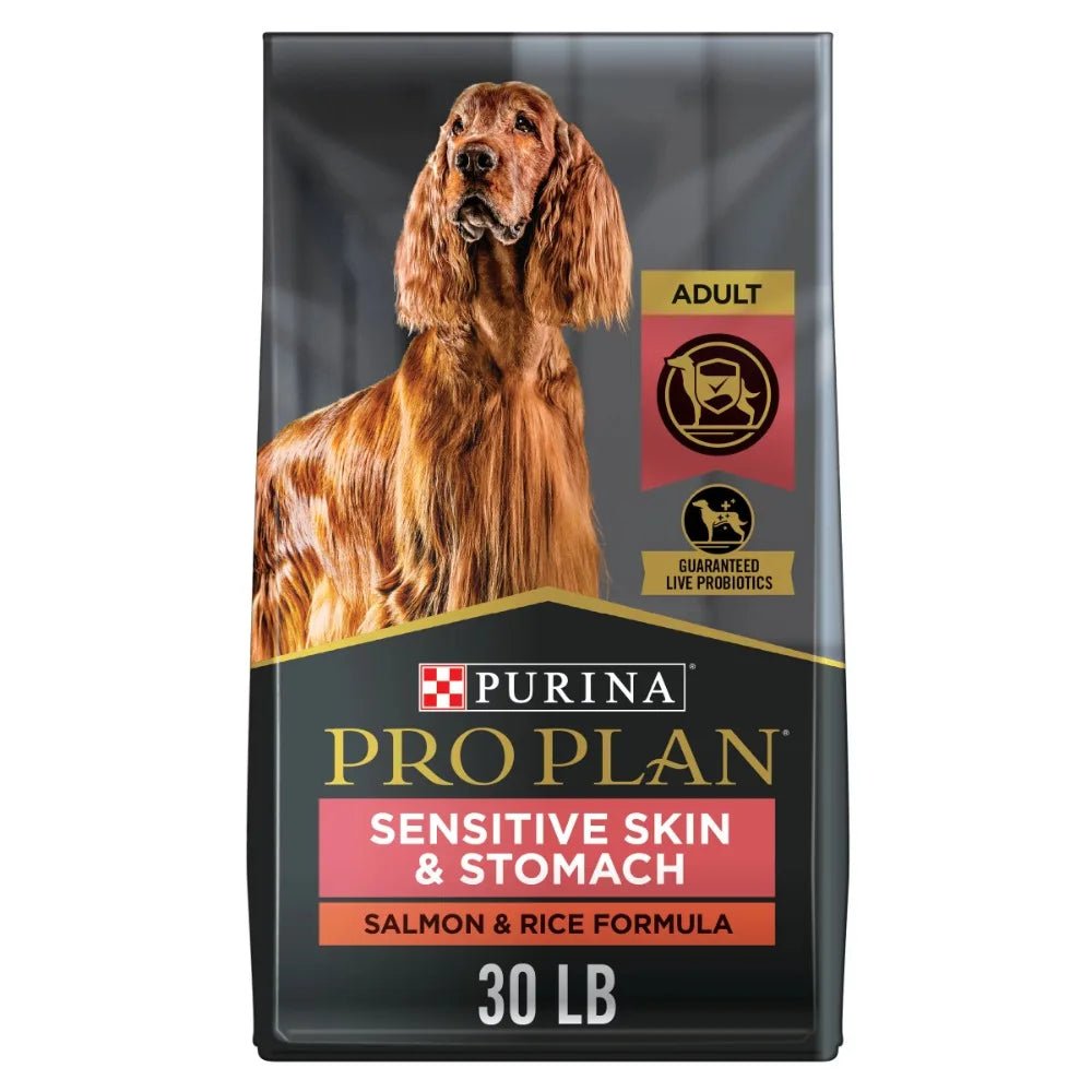 Purina Pro Plan Adult Sensitive Skin & Stomach Salmon & Rice Formula Dry Dog Food, 30-lb bag Dry Food Digestive Health Omega-3 Fatty Acids Salmon Sensitive Skin Sensitive Stomach Purina