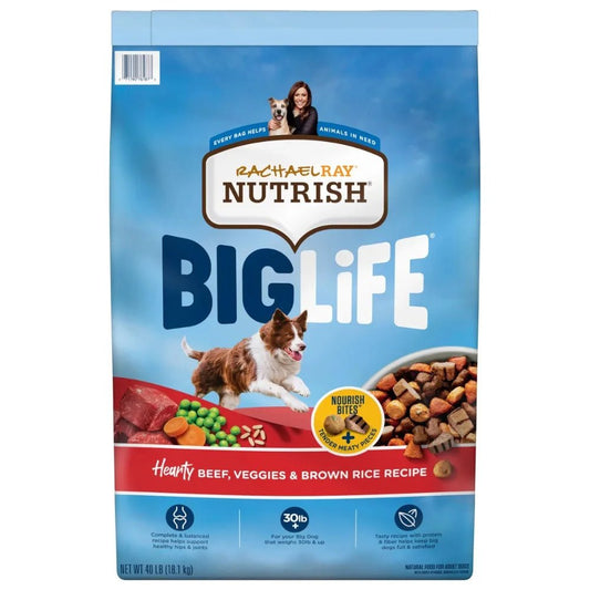 Rachael Ray Nutrish Big Life Large Breed Hearty Beef, Veggies & Brown Rice Recipe Dry Dog Food, 40-lb bag Dry Food 40-Pound Brown Rice Recipe Free Shipping Hearty Beef Veggies Rachael Ray Nutrish