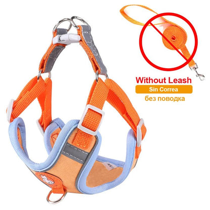 Reflective Breathable Dog Harness Set Orange No Leash CHINA Harness & Leash Set Adjustable Breathable Leash Pet Safety Reflective PetLiveliest