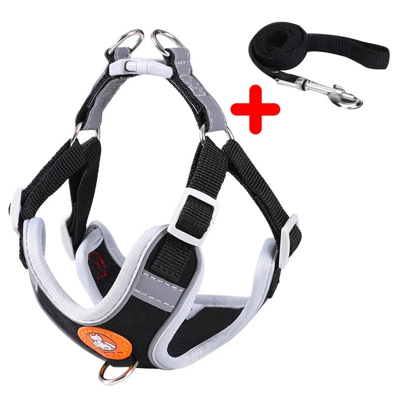 Reflective Breathable Dog Harness Set black CHINA Harness & Leash Set Adjustable Breathable Leash Pet Safety Reflective PetLiveliest