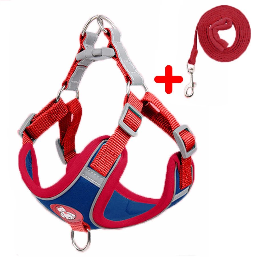 Reflective Breathable Dog Harness Set Red blue CHINA Harness & Leash Set Adjustable Breathable Leash Pet Safety Reflective PetLiveliest