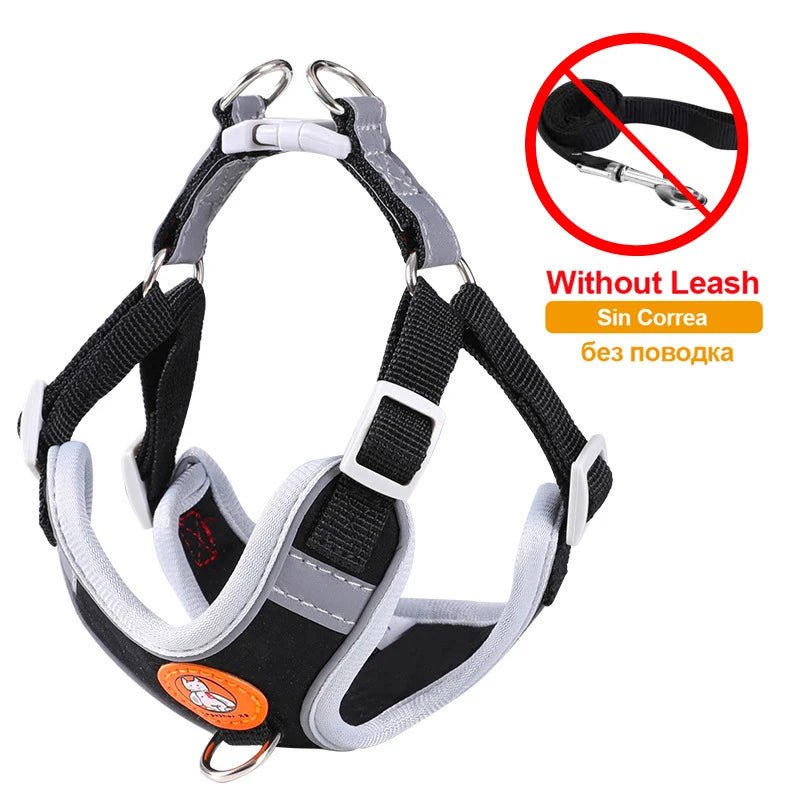 Reflective Breathable Dog Harness Set Black No Leash CHINA Harness & Leash Set Adjustable Breathable Leash Pet Safety Reflective PetLiveliest