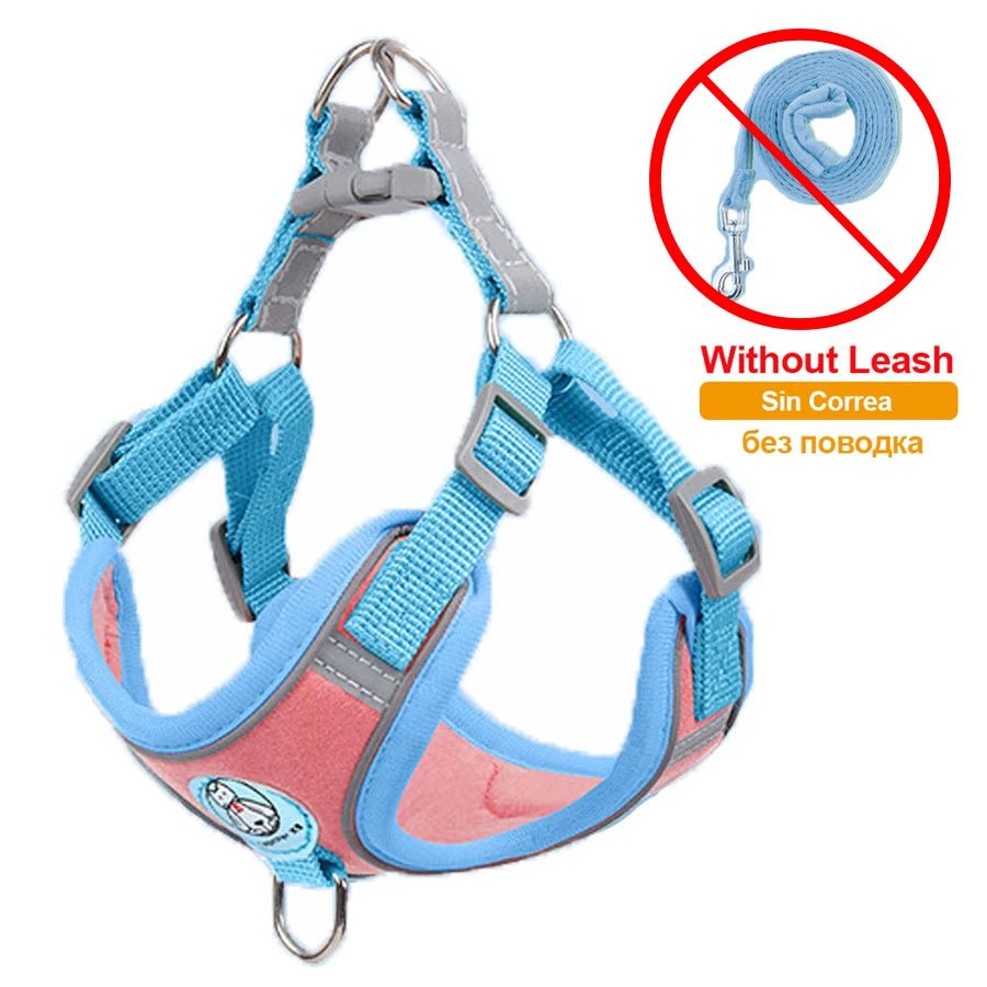 Reflective Breathable Dog Harness Set Pink blue No Leash CHINA Harness & Leash Set Adjustable Breathable Leash Pet Safety Reflective PetLiveliest