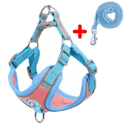 Reflective Breathable Dog Harness Set Pink blue CHINA Harness & Leash Set Adjustable Breathable Leash Pet Safety Reflective PetLiveliest