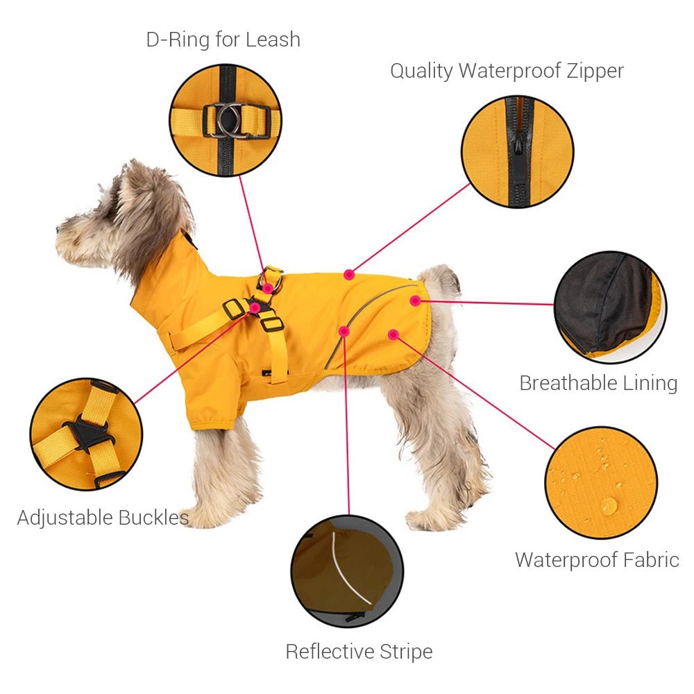 Reflective Waterproof Dog Rain Jacket with Harness for Jungle Camping - PetLiveliest - PetLiveliest - 