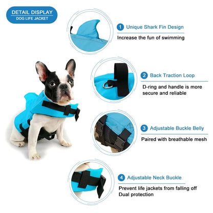 Shark Dog Life Jacket - Keep Furry Friends Safe - PetLiveliest - PetLiveliest - 可调节 - 多尺寸 - 安全设计