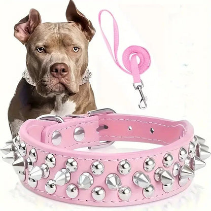 Spiked Leather Dog Collar Set - PetLiveliest - PetLiveliest - 可調節 - 寵物項圈 - 戶外