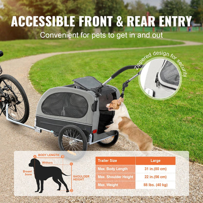 VEVOR 2 - in - 1 Pet Bike Trailer &amp; Stroller - 88 lbs - PetLiveliest - PetLiveliest - 可折叠 - 宠物拖车 - 宠物运输