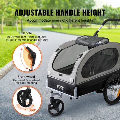 VEVOR 2 - in - 1 Pet Bike Trailer &amp; Stroller - 88 lbs - PetLiveliest - PetLiveliest - 可折叠 - 宠物拖车 - 宠物运输