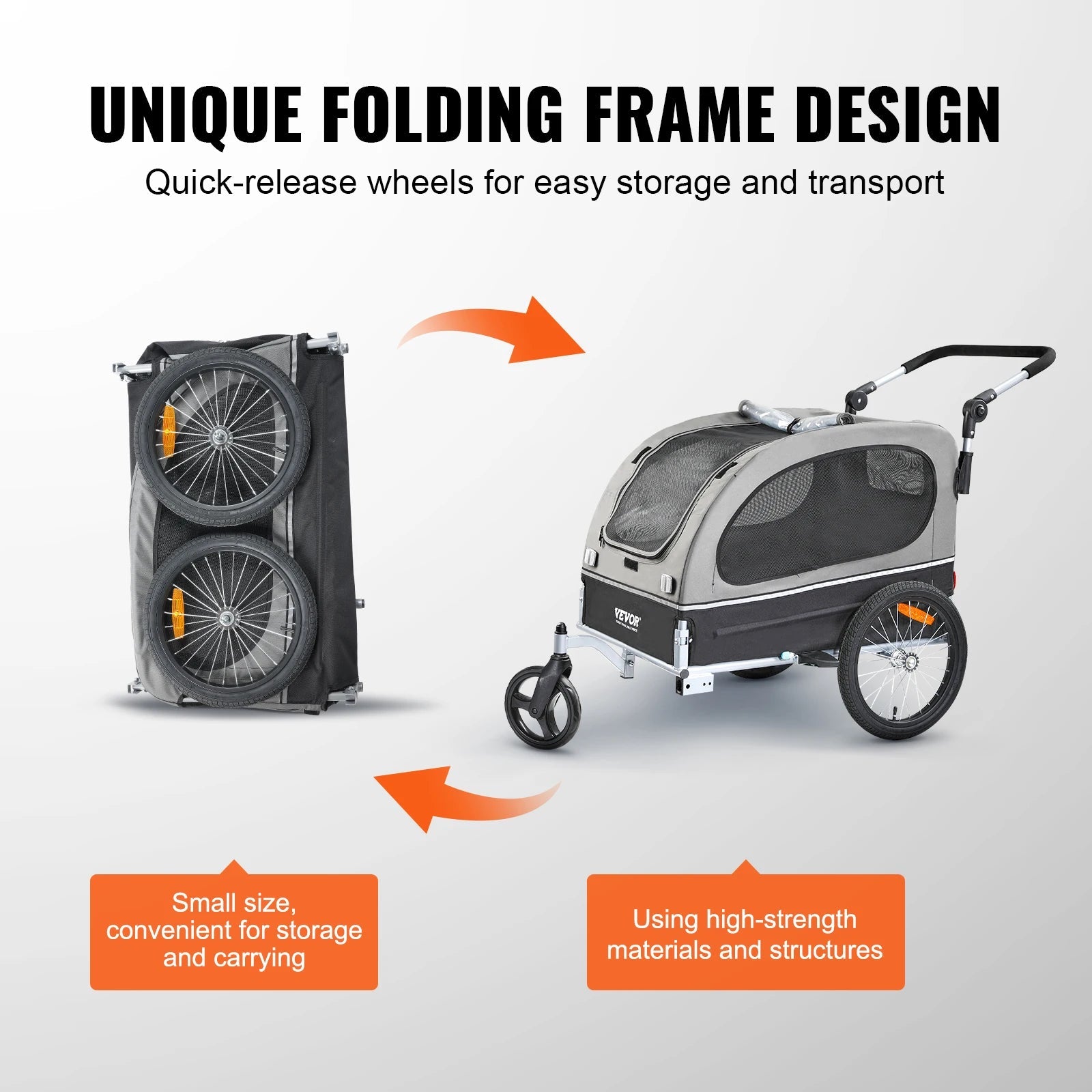 VEVOR 2 - in - 1 Pet Bike Trailer &amp; Stroller - 88 lbs - PetLiveliest - PetLiveliest - 可折叠 - 宠物拖车 - 宠物运输