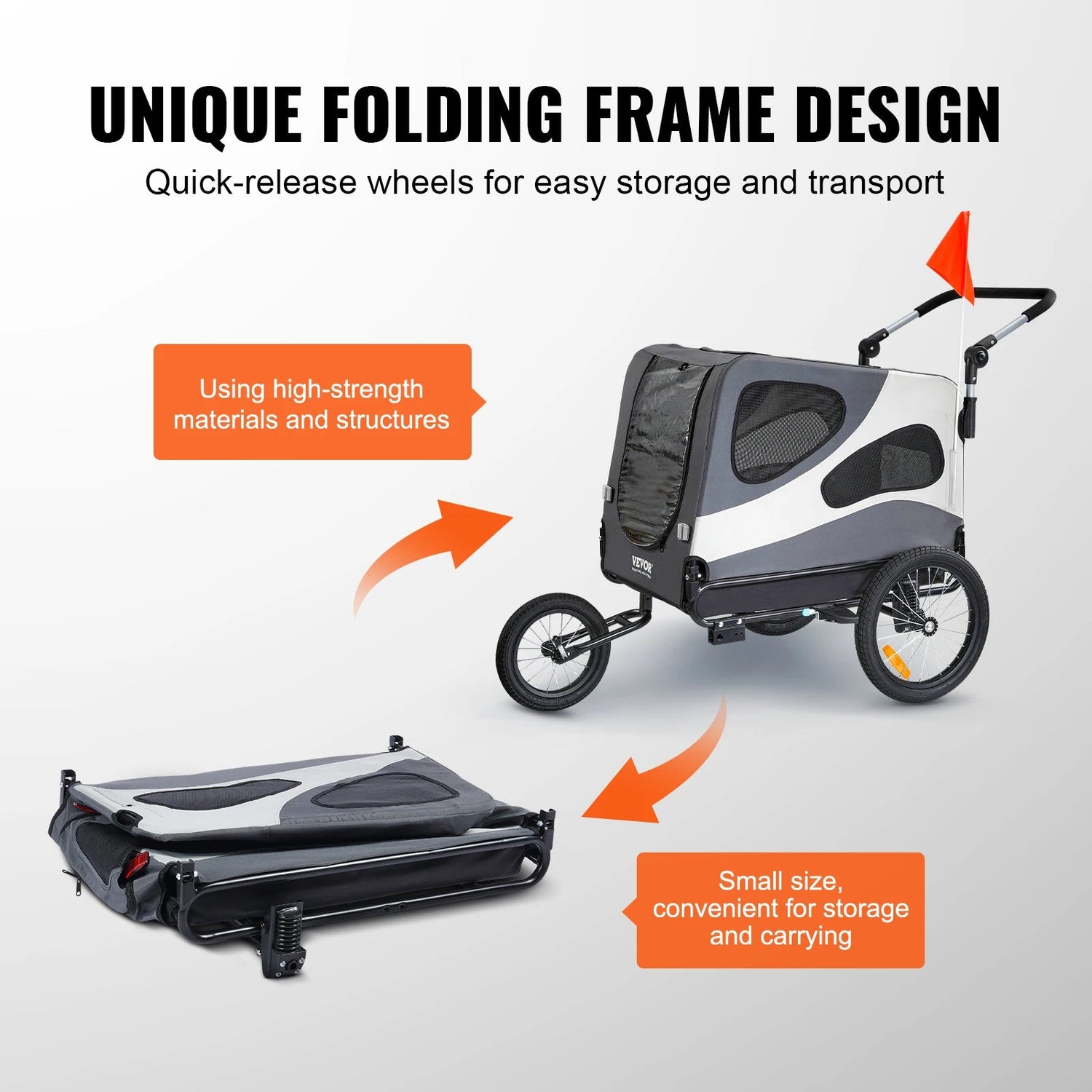 VEVOR Dog Bike Trailer &amp; Pet Stroller 2 - in - 1 - PetLiveliest - PetLiveliest - 宠物拖车 - 宠物运输 - 折叠式