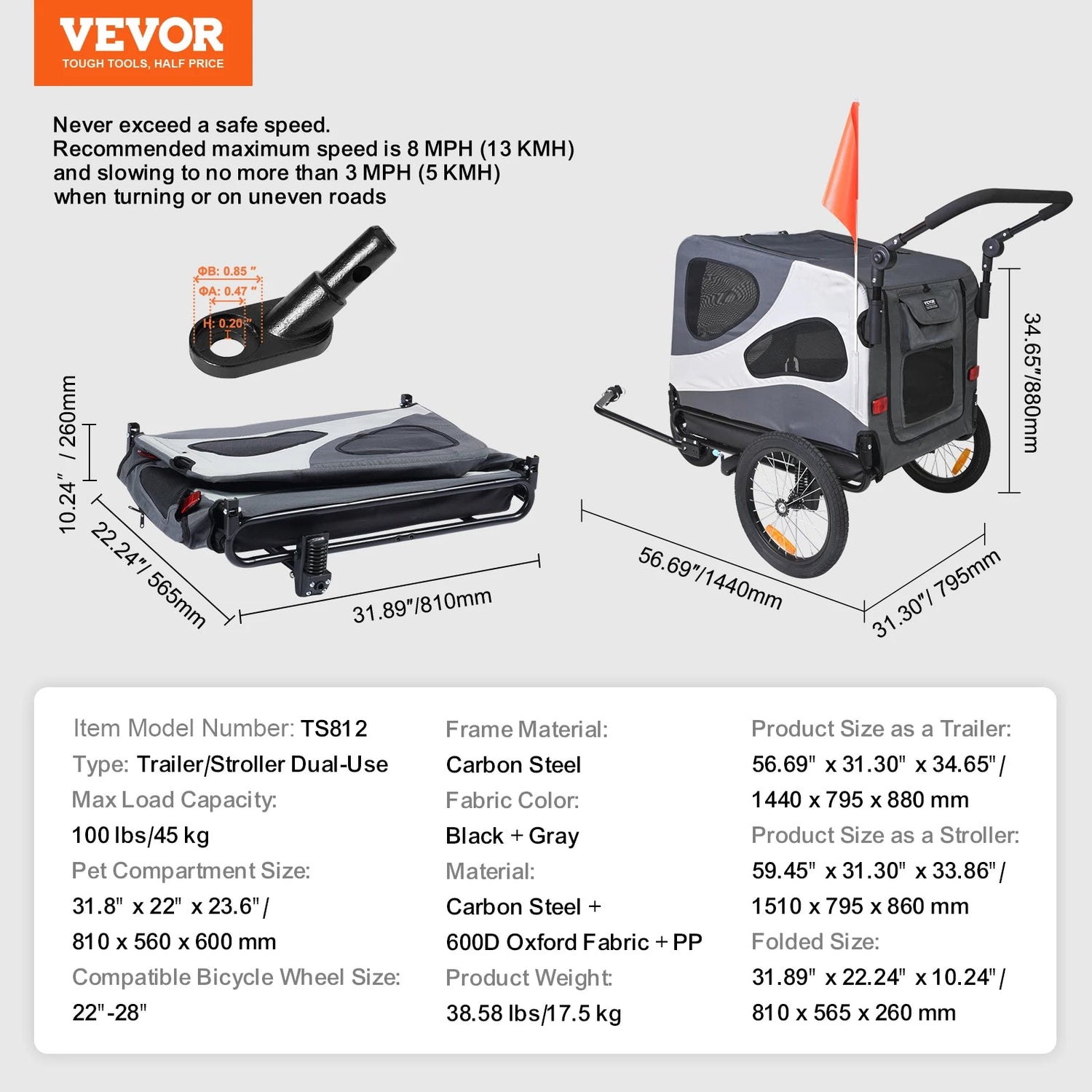 VEVOR Dog Bike Trailer &amp; Pet Stroller 2 - in - 1 - PetLiveliest - PetLiveliest - 宠物拖车 - 宠物运输 - 折叠式