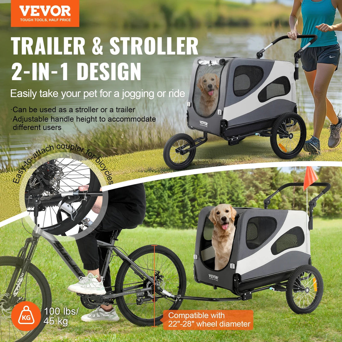 2 - in - 1 Dog Bike Trailer &amp; Pet Stroller | Durable and Versatile Travel Solution - PetLiveliest - PetLiveliest