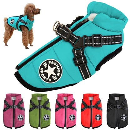 Waterproof Warm Dog Jacket Vest with Harness - PetLiveliest - PetLiveliest - 保暖 - 冬季服装 - 法斗