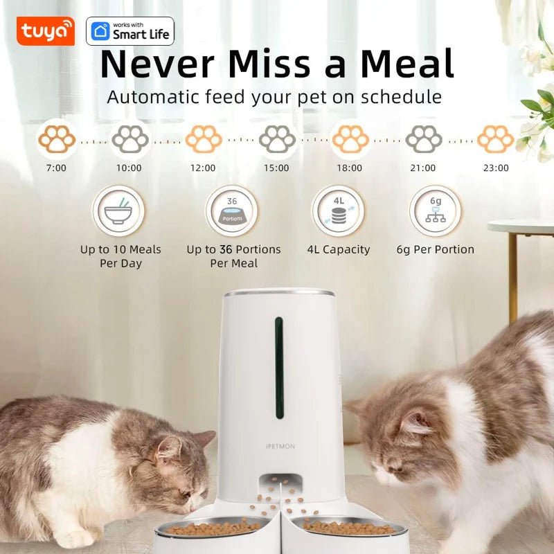 WiFi Automatic Cat Feeders for 2 Cats 4L - PetLiveliest - PetLiveliest - 4L食物容量 - APP控制 - WiFi