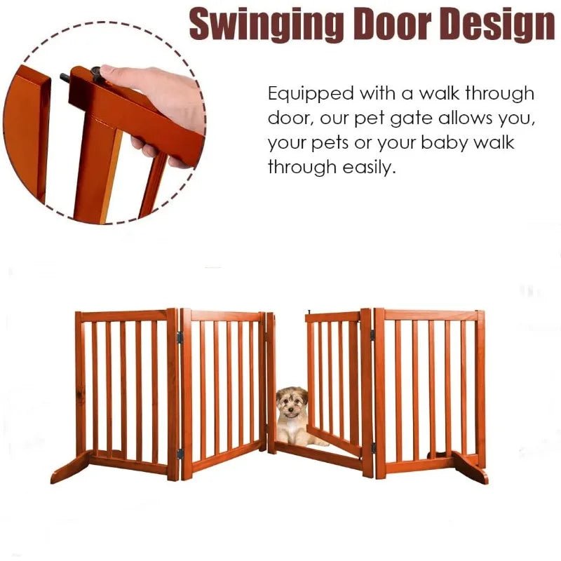 Wooden Pet Door with Walking Door, Indoor Dog Barrier Gate & Door Dog Door Folding Freestanding Indoor Pet Barrier Wooden PetLiveliest